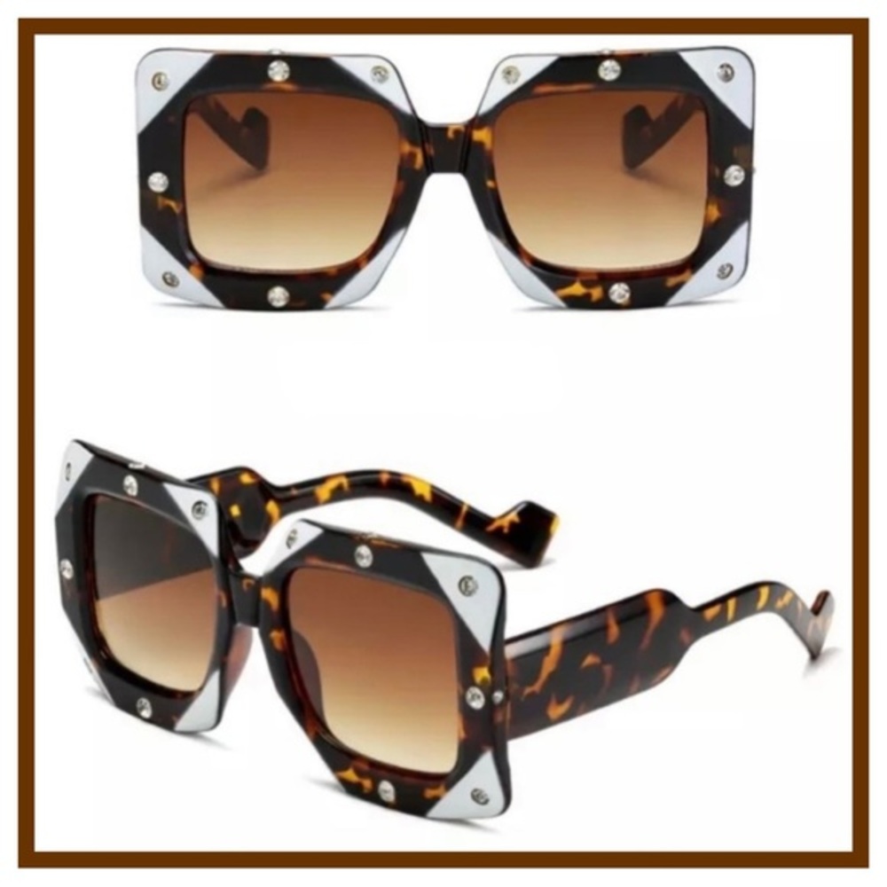 🕶TRENDY AND UNIQUE CRYSTAL EMBELLISHED SUNNIES IN BROWN AND WHITE-NEW - Picture 2 of 9